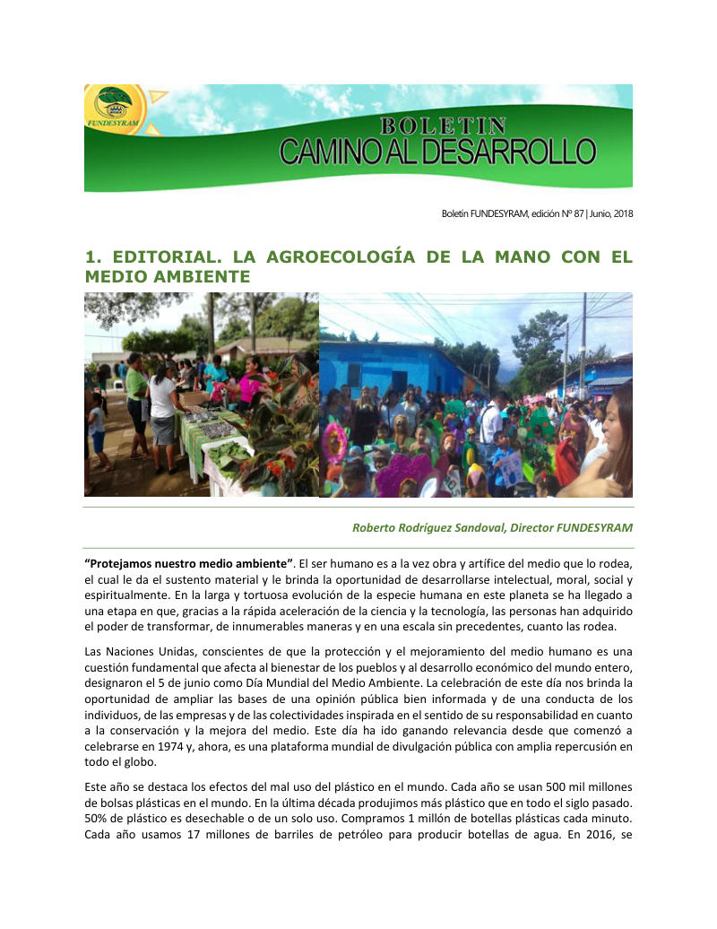 Portada de Agroecología, como alternativa en protección y del medio ambiente, valorando los beneficios ecosistémicos, junio 2018