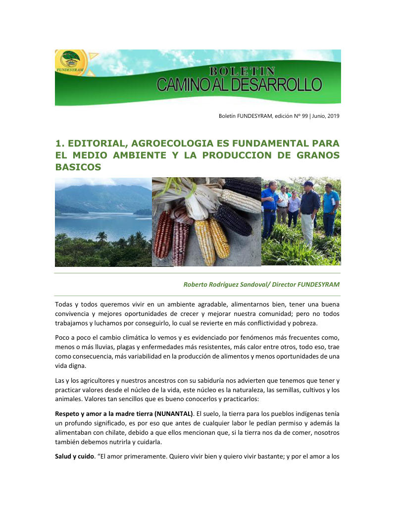 Portada de Agroecología es fundamental para el medio ambiente y la producción de granos básicos, junio 2019