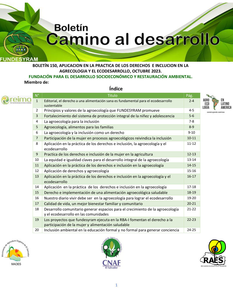 Portada de Aplicación en la práctica de los derechos e inclusión en la agroecología, octubre 2023