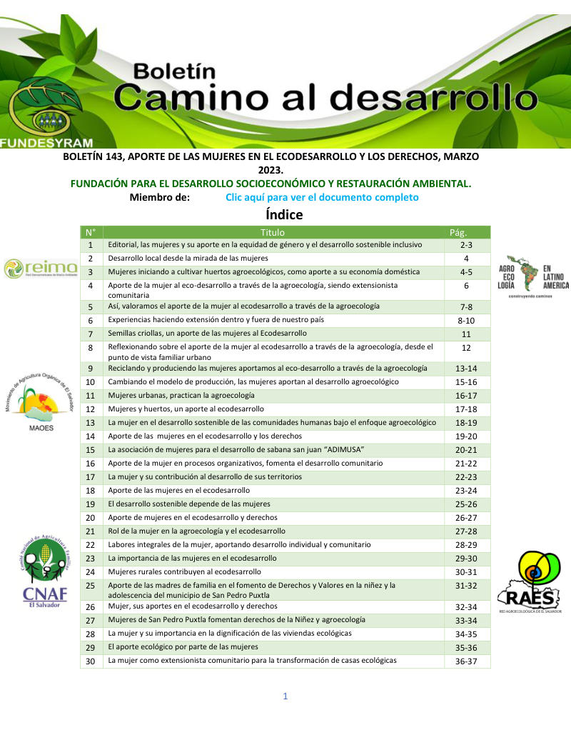 Portada de Aporte de las mujeres en el ecodesarrollo y los derechos, marzo 2023