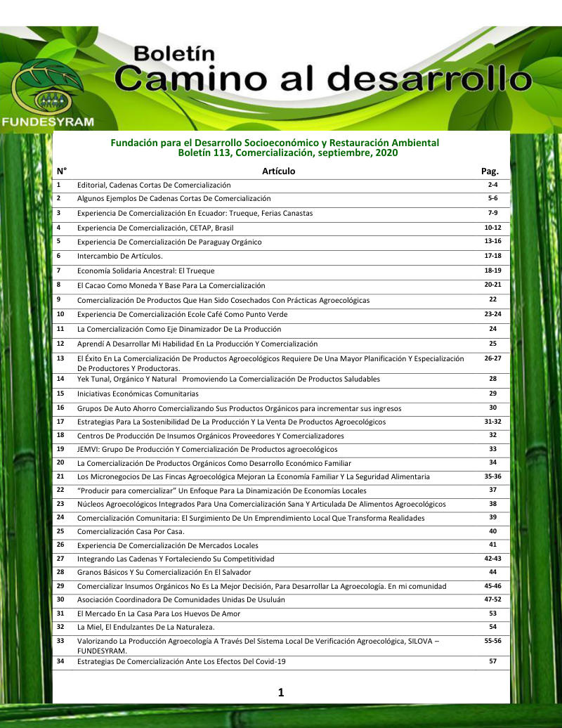 Portada de Comercialización de productos, insumos, alimentos, servicios agroecológicos, septiembre 2020
