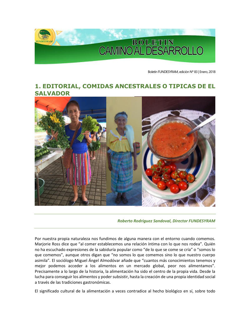 Portada de Comidas ancestrales o típicas de el salvador, enero 2018
