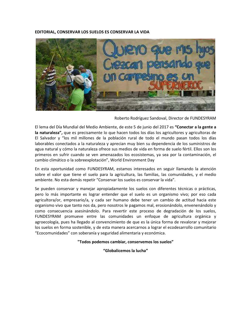 Portada de Conservación y manejo de suelos, junio 2017