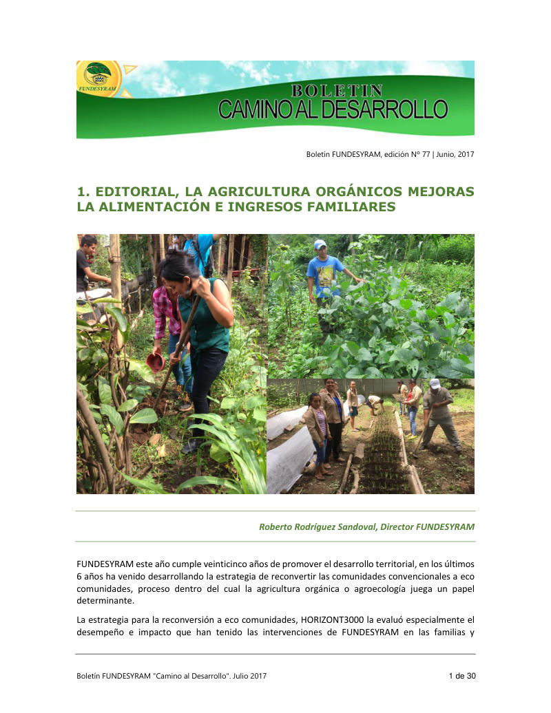 Portada de Cultivos orgánicos y las mejoras en la alimentación e ingresos de las familias, julio 2017