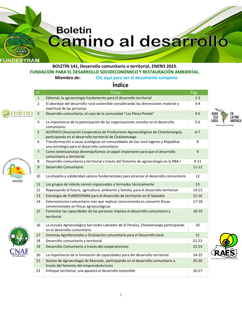 Portada de Desarrollo comunitario o territorial, enero 2023