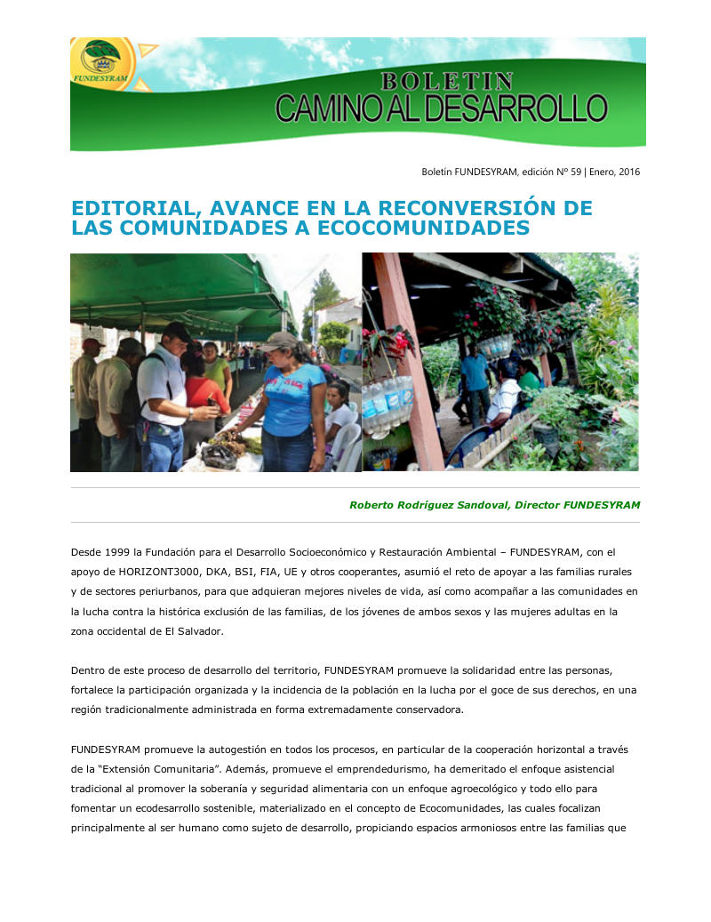 Portada de Desarrollo de Ecocomunidades, enero 2016
