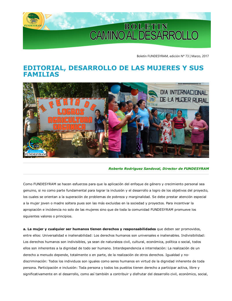 Portada de Desarrollo de las mujeres y familias, marzo 2017
