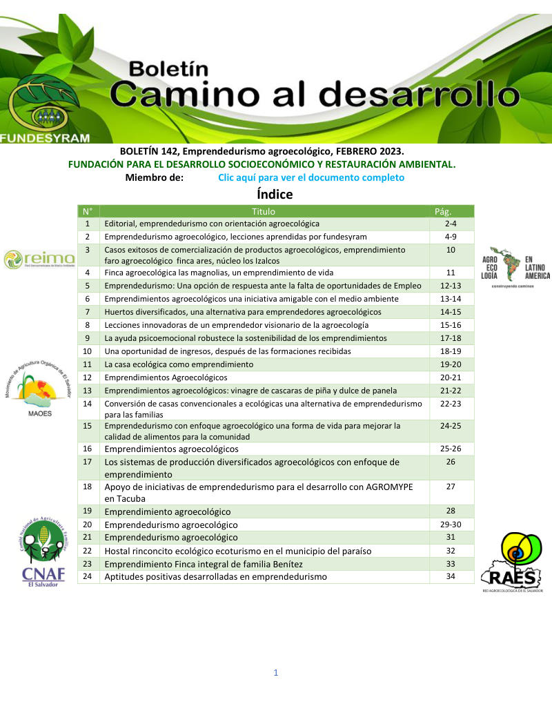 Portada de Emprendedurismo agroecológico, febrero 2023