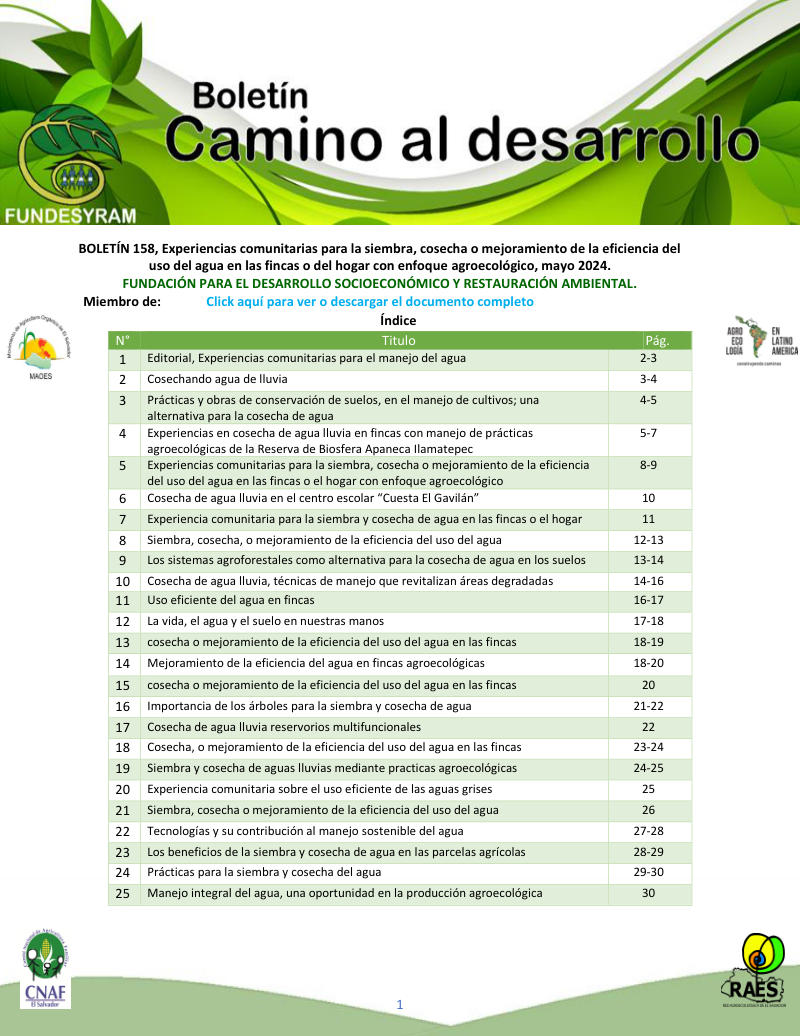 Portada de Experiencias comunitarias para la siembra de agua, mayo 2024
