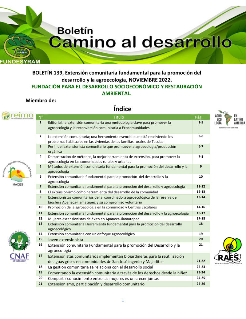 Portada de Extensión comunitaria fundamental para la promoción del desarrollo y la agroecología, noviembre 2022