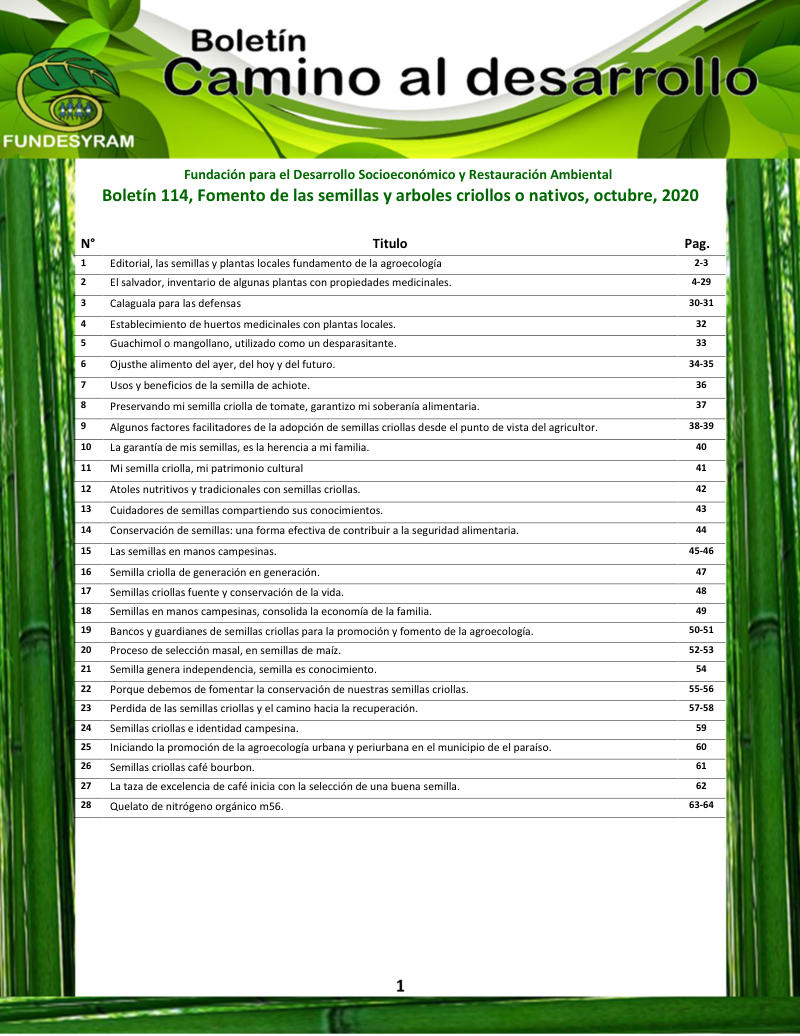 Portada de Fomento de las semillas y arboles criollos o nativos, octubre 2020