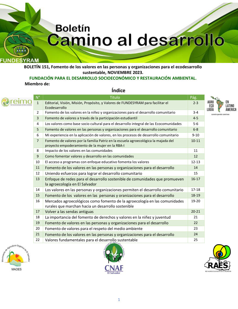 Portada de Fomento de los valores en las personas y organizaciones, noviembre 2023