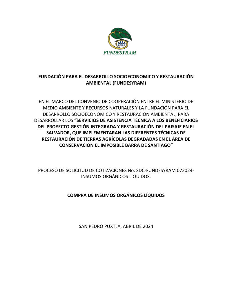 Portada de Formato Solicitud de Cotización Insumos Organicos liquidos