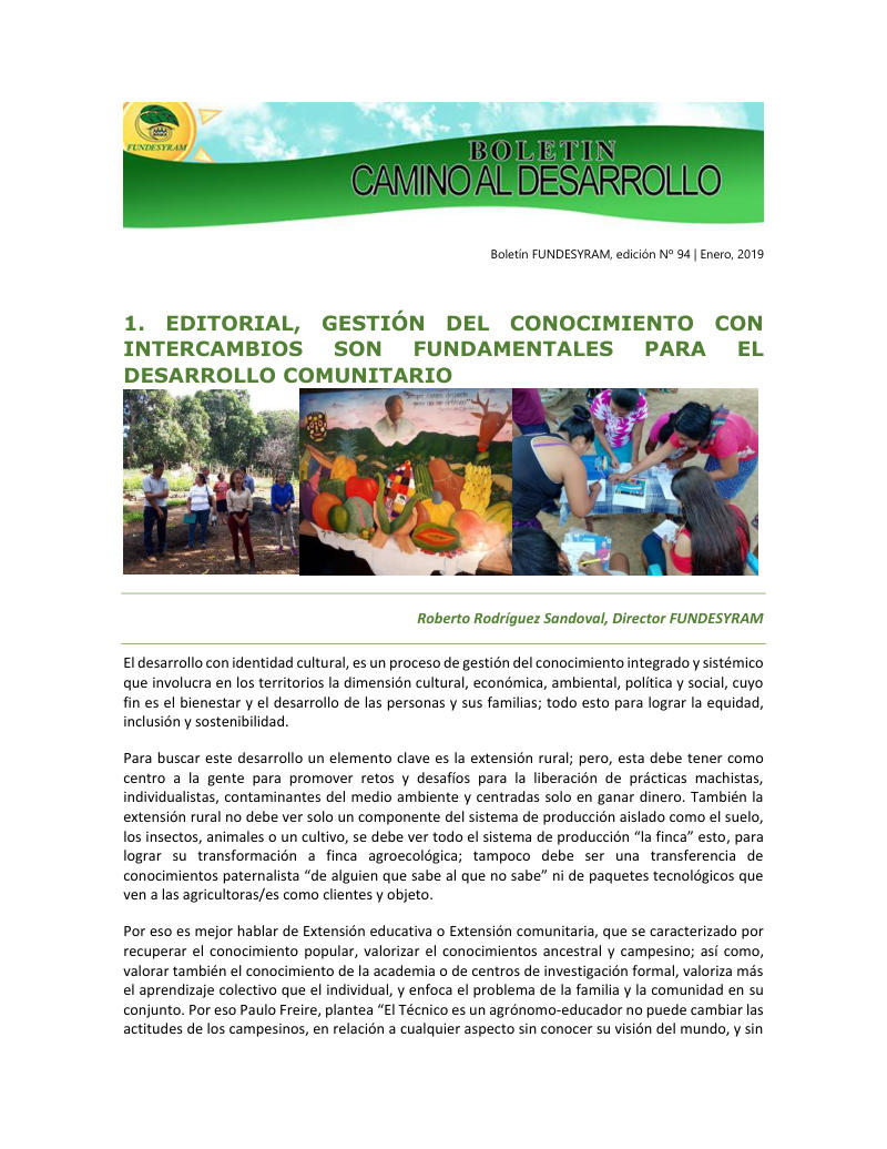 Portada de Gestión del conocimiento con intercambios, enero 2019
