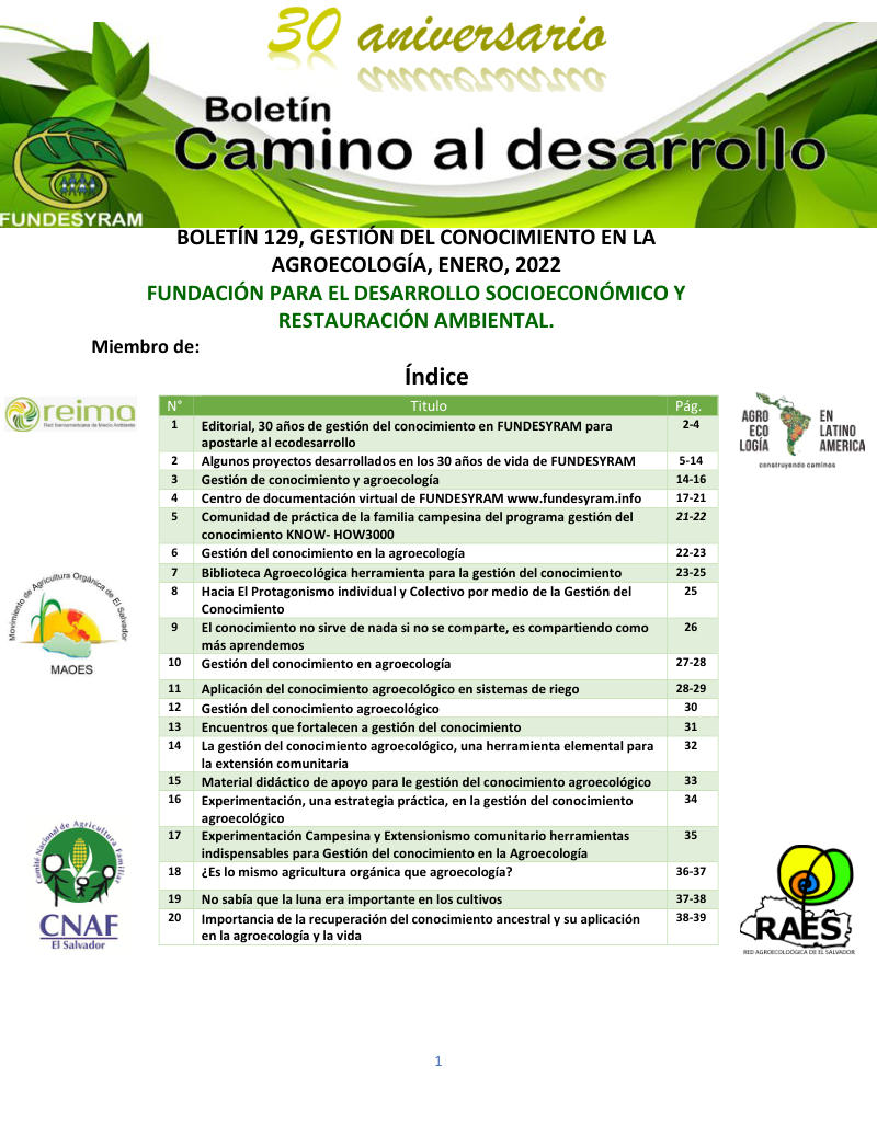 Portada de Gestión del conocimiento en la agroecología, enero 2022
