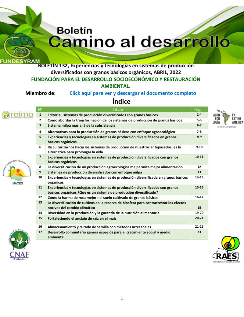 Portada de Granos básicos orgánicos, abril 2022