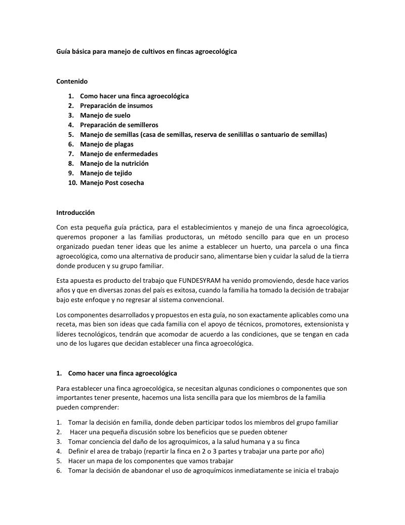 Portada de Guía básica para manejo de cultivos agroecologicos