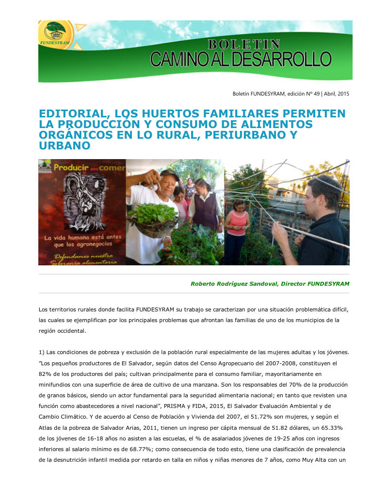 Portada de Huertos caseros orgánicos urbanos y rurales, abril 2015