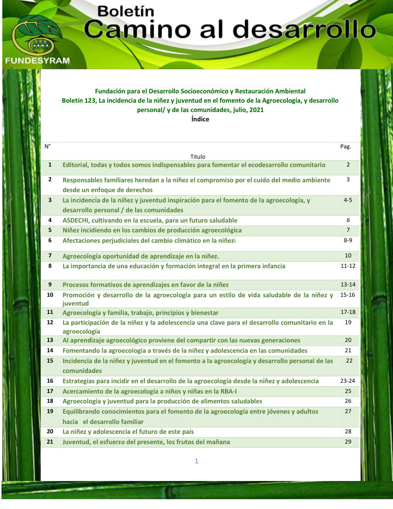 Portada de Incidencia de la niñez y la juventud en la agroecología, julio 2021