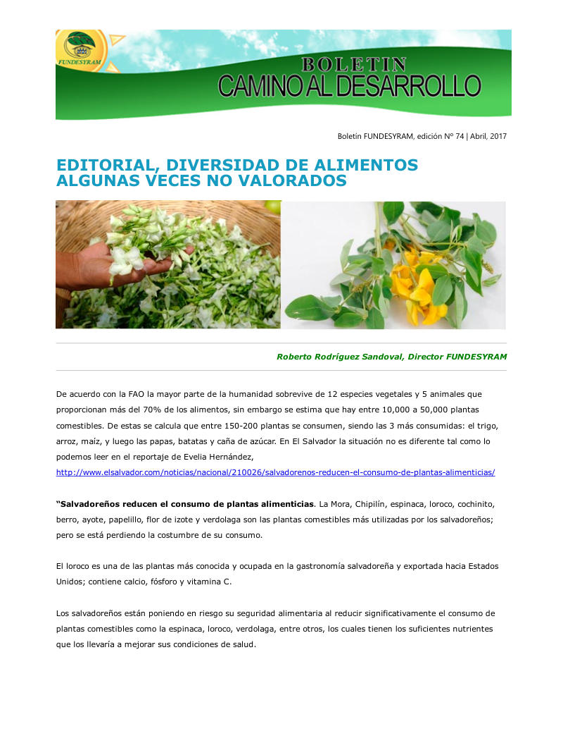 Portada de Inventario y uso de plantas alimenticias no tradicionales, abril 2017