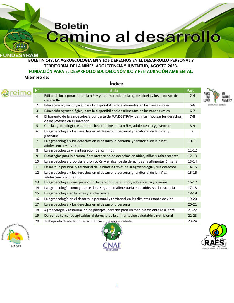 Portada de La agroecología en y los derechos en el desarrollo personal, agosto 2023