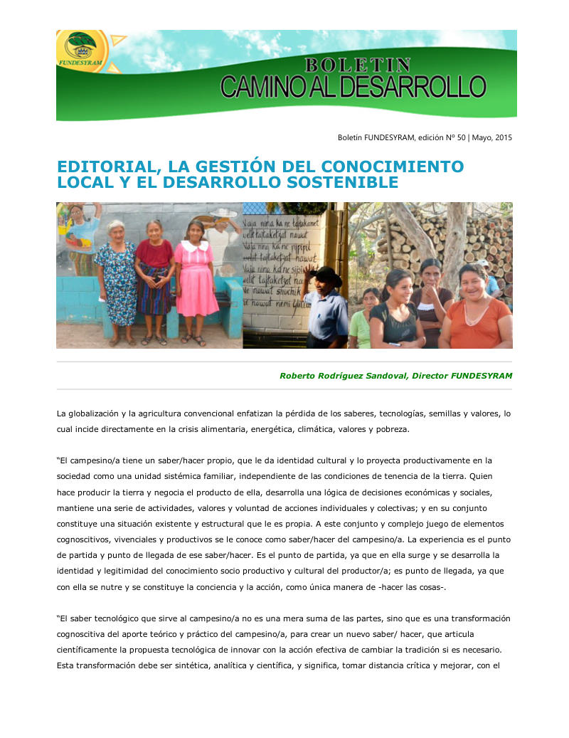 Portada de La gestión del conocimiento local, mayo 2015