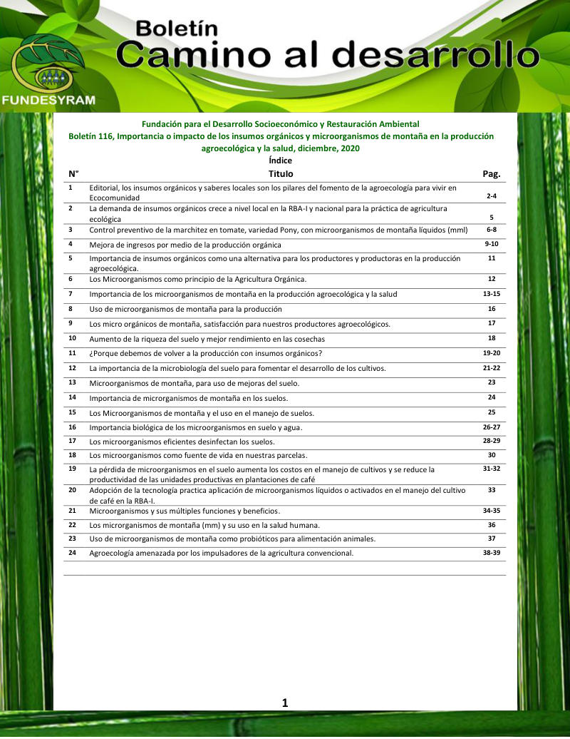 Portada de La importancia o impactos de los microorganismos de montaña en la producción agroecológica y la salud, diciembre 2020