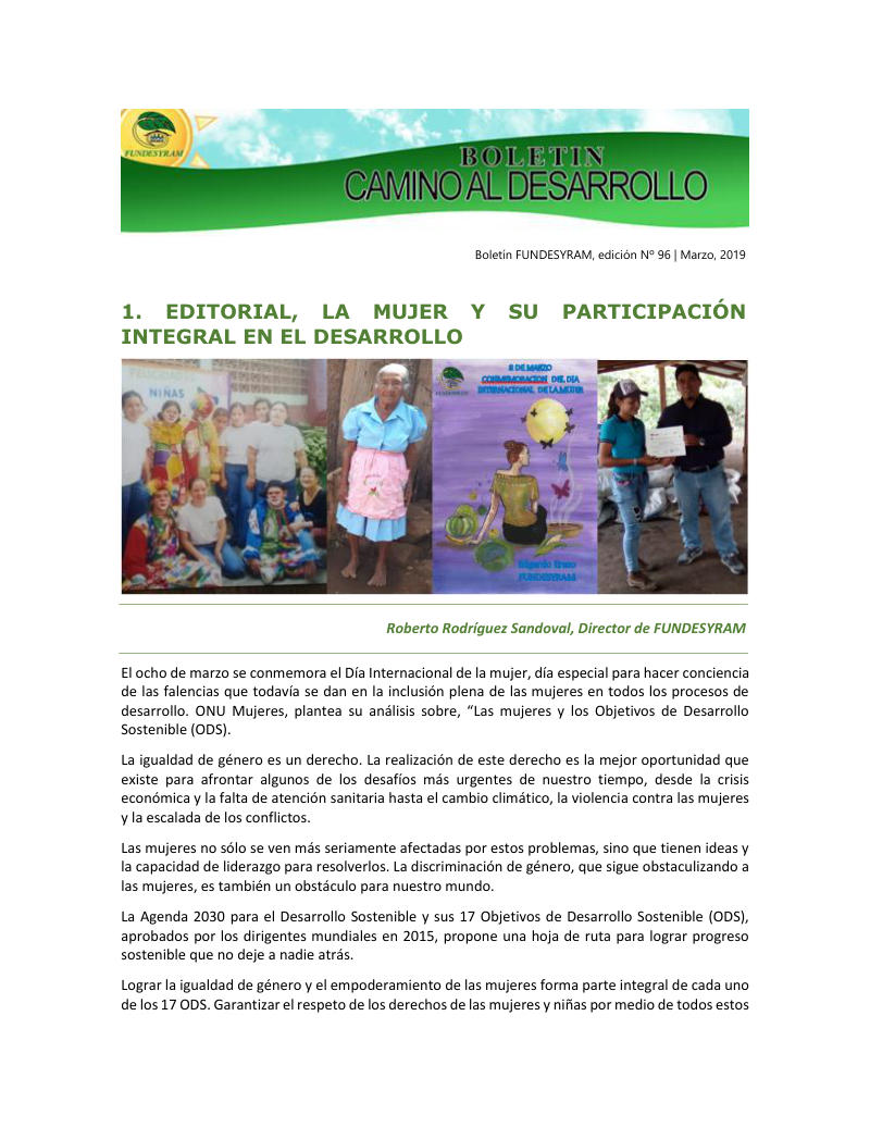 Portada de La mujer y su participación integral en el desarrollo, marzo 2019