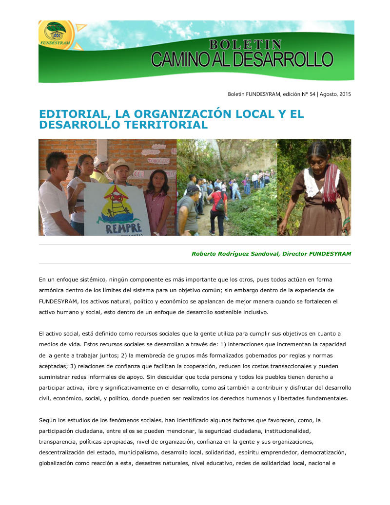 Portada de La organización fortalece el desarrollo local y la agricultura orgánica, agosto 2015