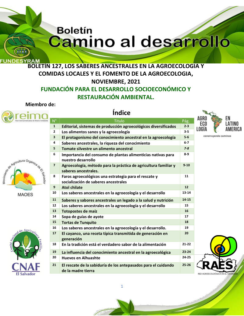 Portada de Los saberes ancestrales, comidas locales y el fomento de la agroecología, noviembre 2021