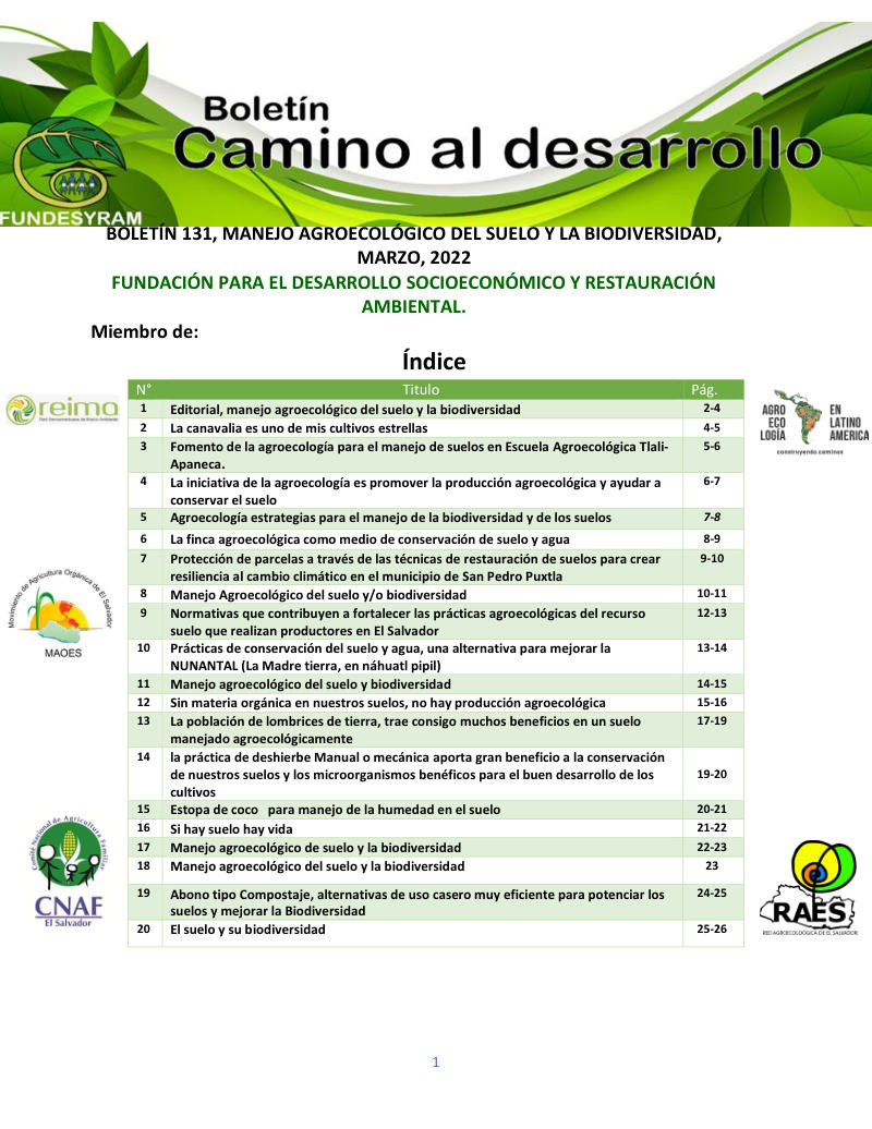Portada de Manejo agroecológico del suelo y la biodiversidad, marzo 2022