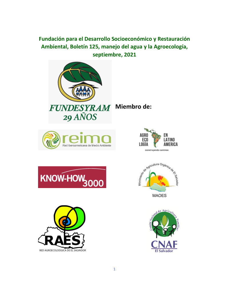 Portada de Manejo del agua y la agroecología, septiembre 2021