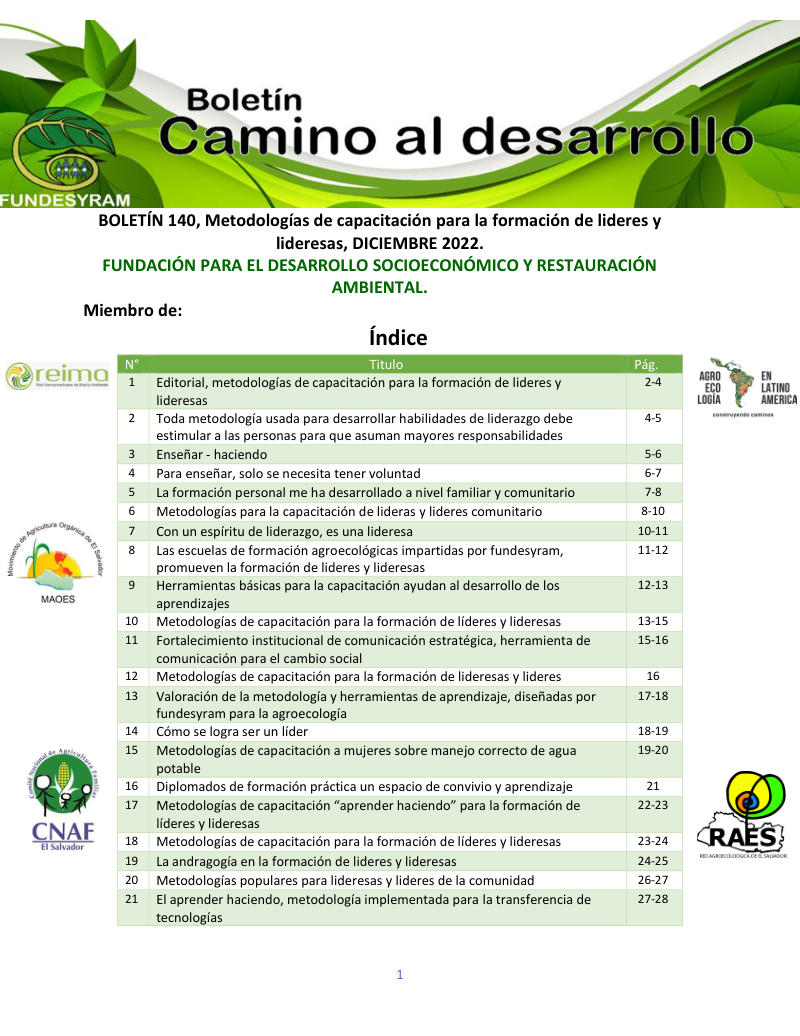Portada de Metodologías de capacitación para la formación de lideres y lideresas, diciembre 2022