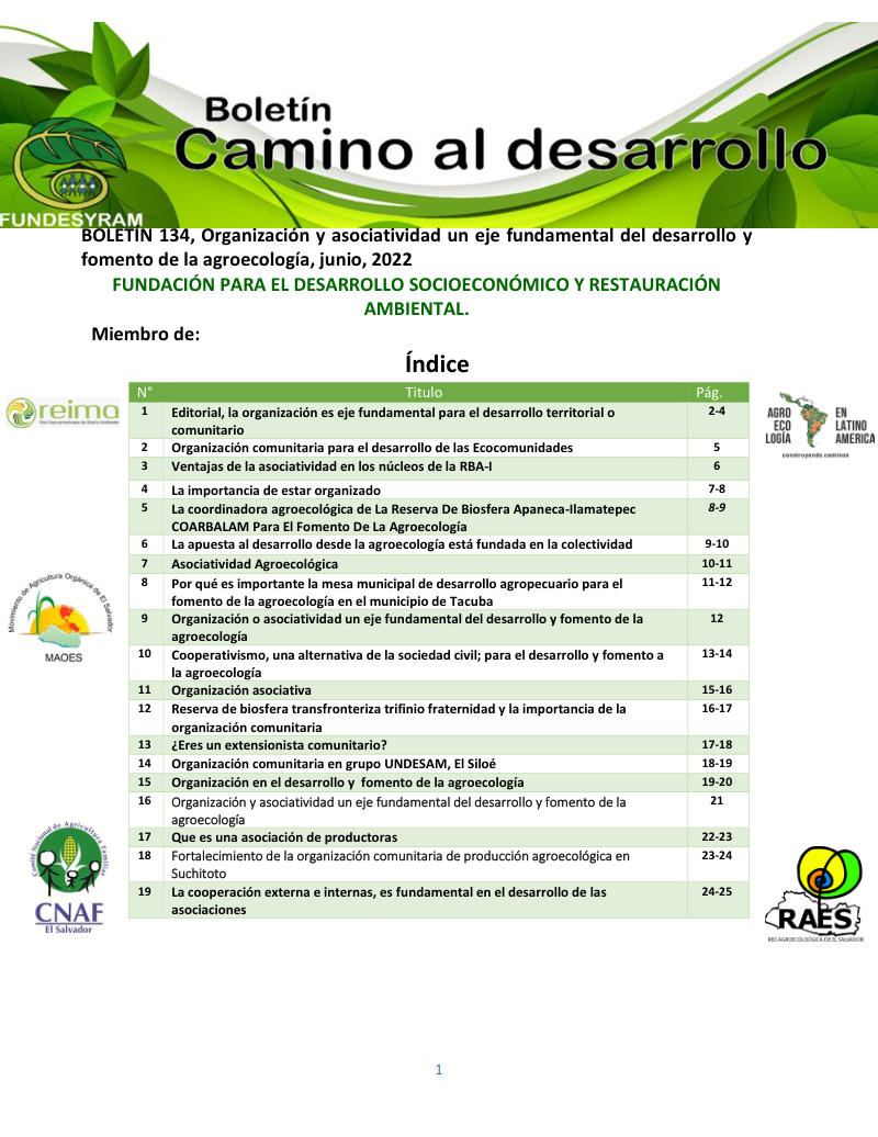 Portada de Organización y asociatividad, junio 2022