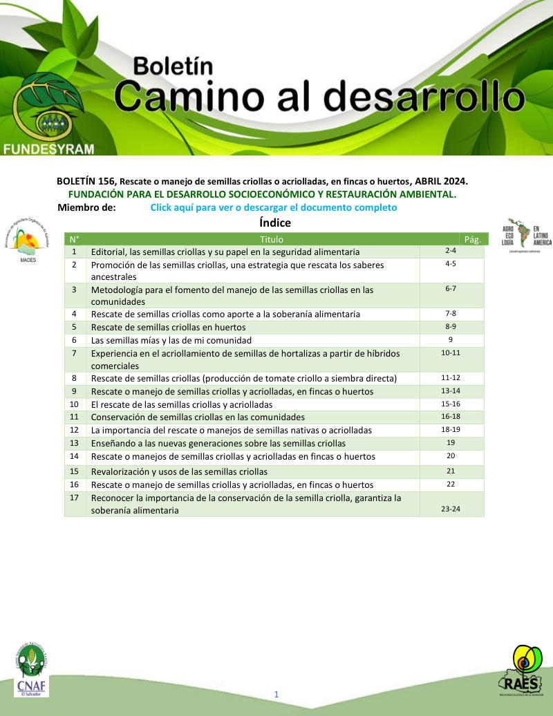 Portada de Rescate o manejo de semillas criollas, abril 2024