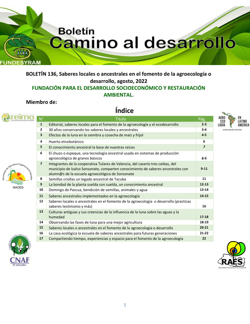 Portada de Saberes locales o ancestrales, agosto 2022