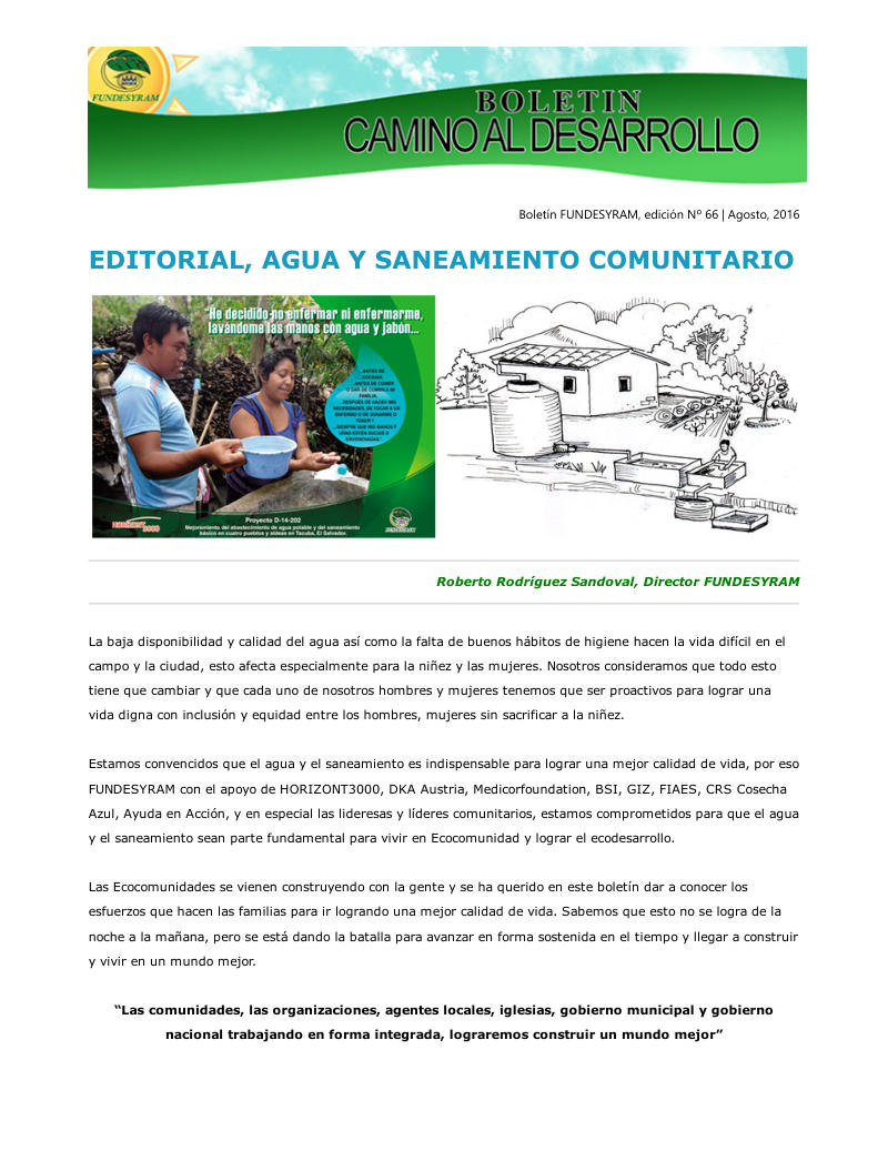 Portada de Saneamiento básico, la clave para reducir enfermedades epidémicas en las comunidades rurales, agosto 2016