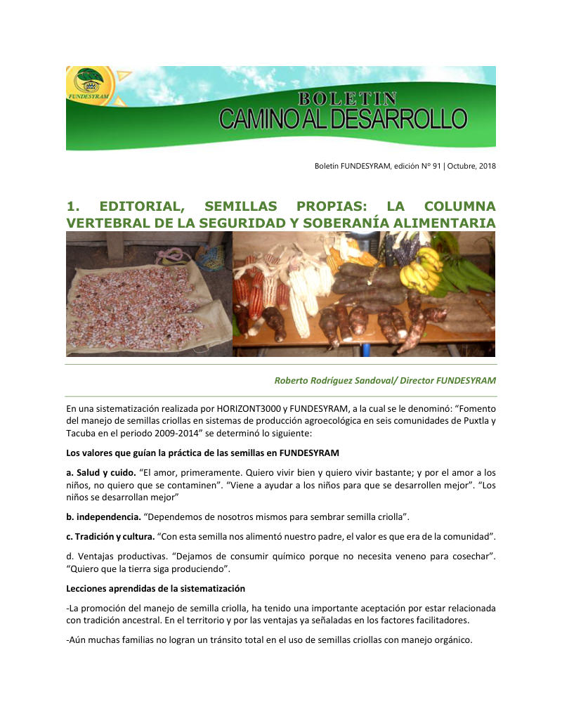 Portada de Semillas criollas y árboles nativos, octubre 2018