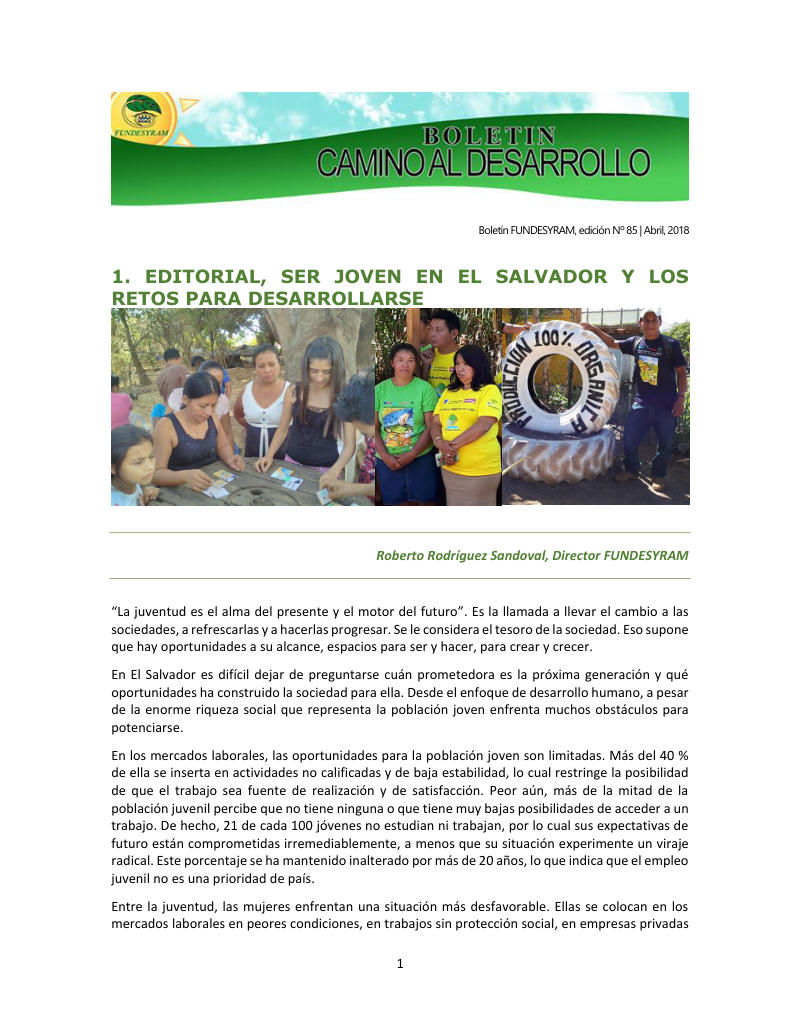 Portada de Ser Joven en El Salvador y los retos para desarrollarse, abril 2018