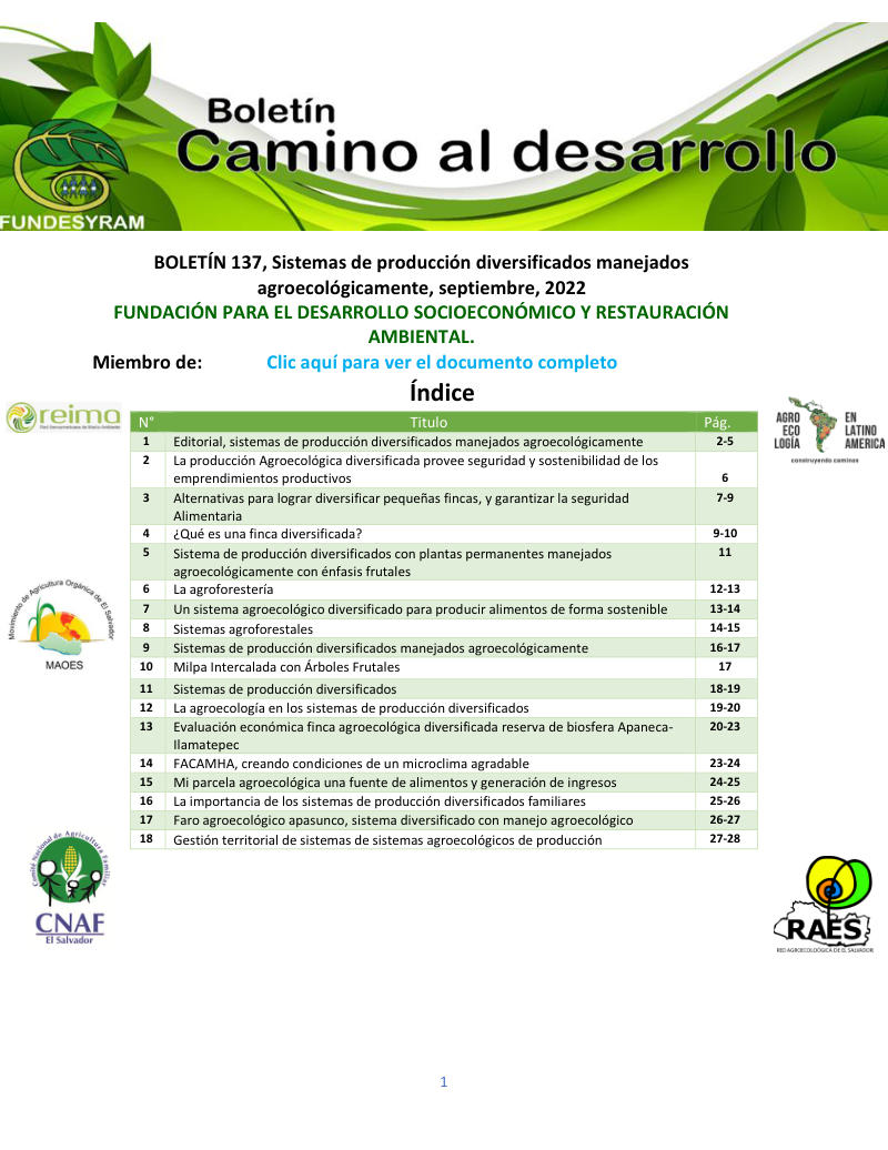 Portada de Sistemas de producción diversificados agroecológicos, septiembre 2022