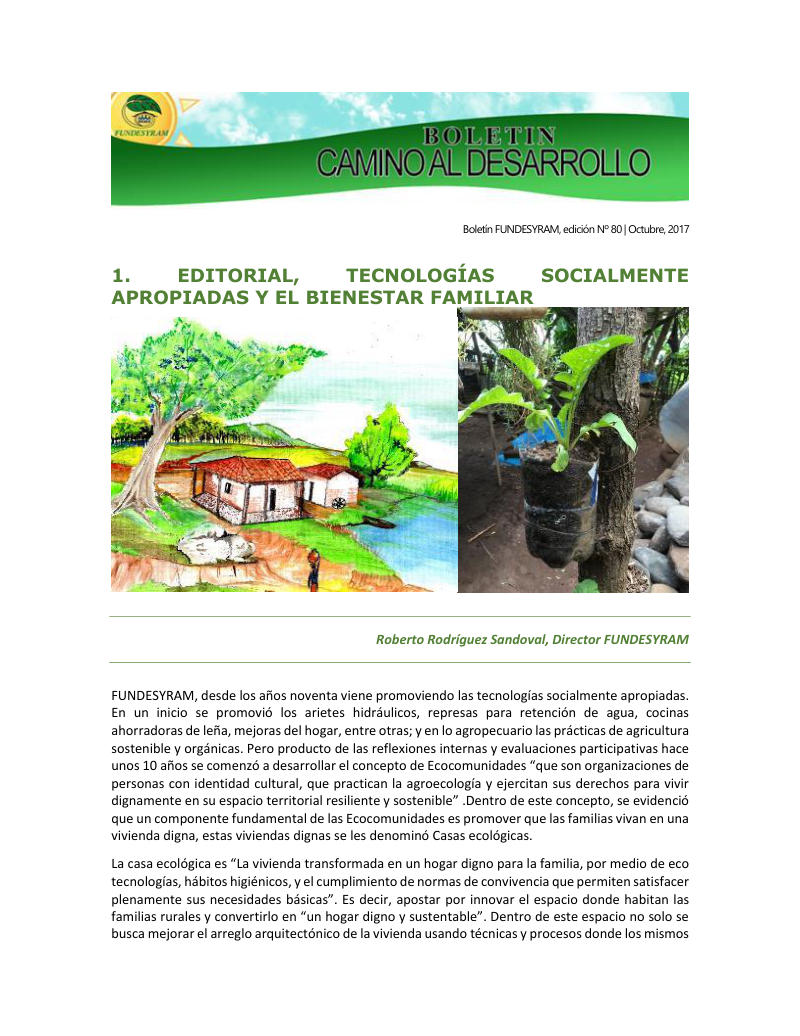 Portada de Tecnologías socialmente apropiadas y casas ecológicas, octubre 2017